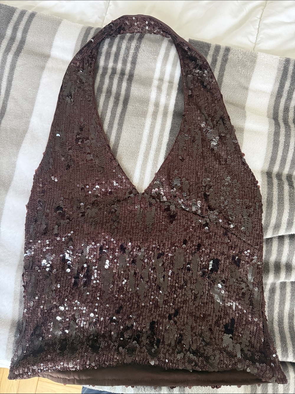 Brown Sequin Halter top (size: M)